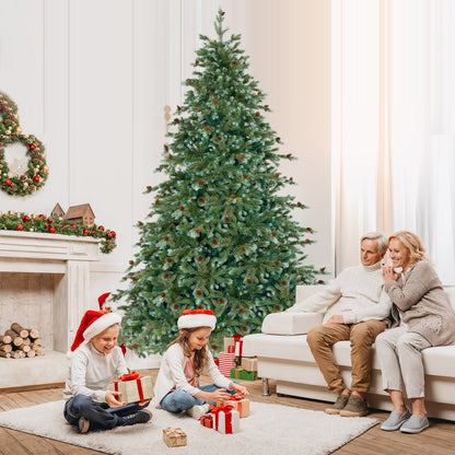 6/7/8 Feet Christmas Tree with Warm White LED Lights and Pine Cones