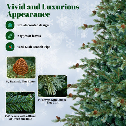 6/7/8 Feet Christmas Tree with Warm White LED Lights and Pine Cones