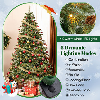 6/7/8 Feet Christmas Tree with Warm White LED Lights and Pine Cones