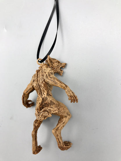 Werewolf Ornament, Brown, Hand Painted Resin Sculpture | Gothic Halloween Legendary Monster | Dark Folklore for Spooky Holiday Ornament