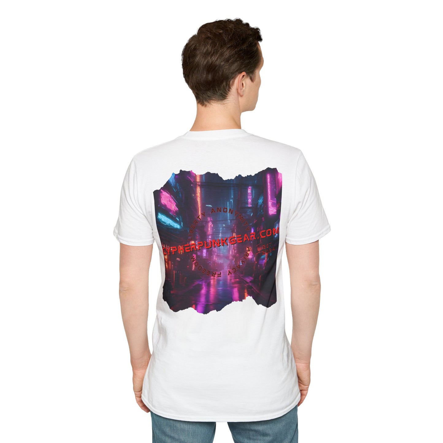 2-sided, cypherpunkgear.com Logo & Cityscape Light colors Unisex T-Shirt by cypherpunkgear.com