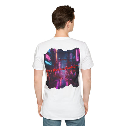 2-sided, cypherpunkgear.com Logo & Cityscape Light colors Unisex T-Shirt by cypherpunkgear.com