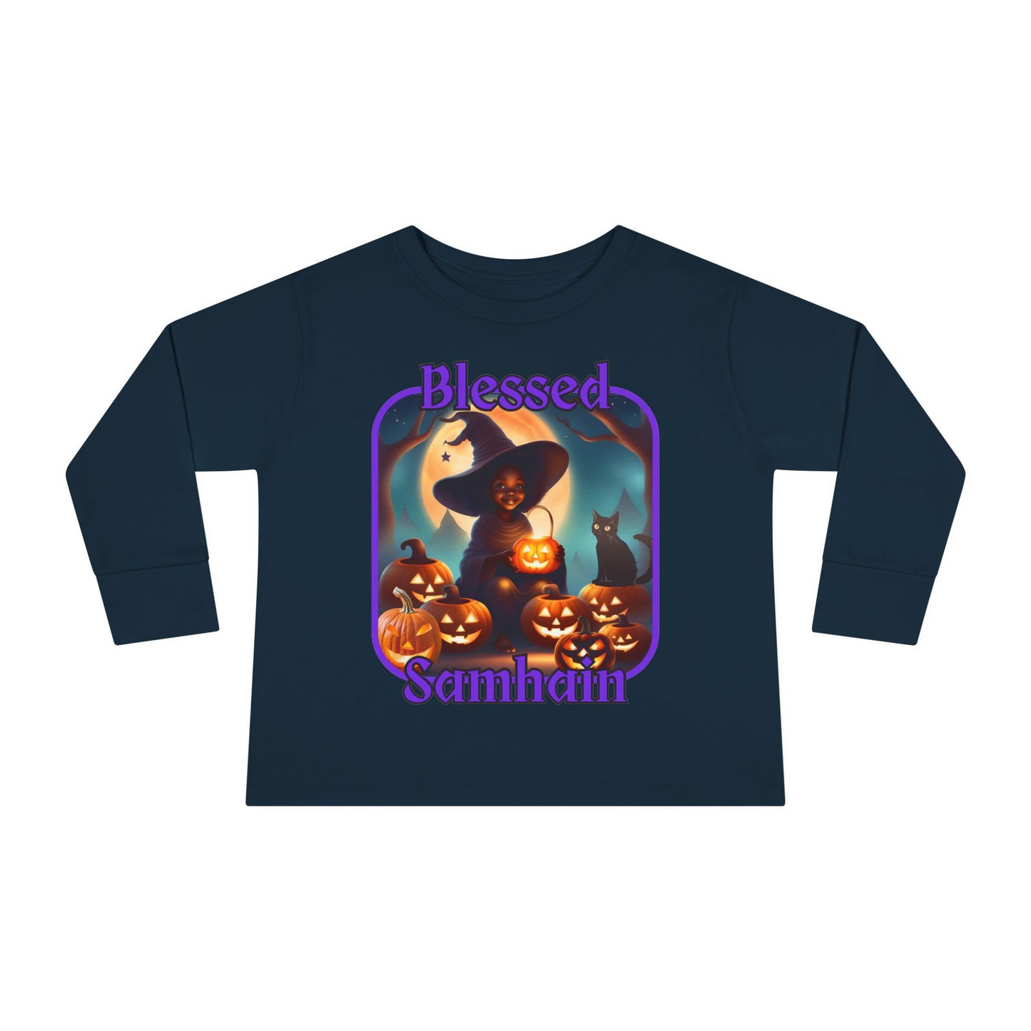 Blessed Samhain Cute Witch Purple font Toddler Long Sleeve Tee by CreepyCrafts.boo