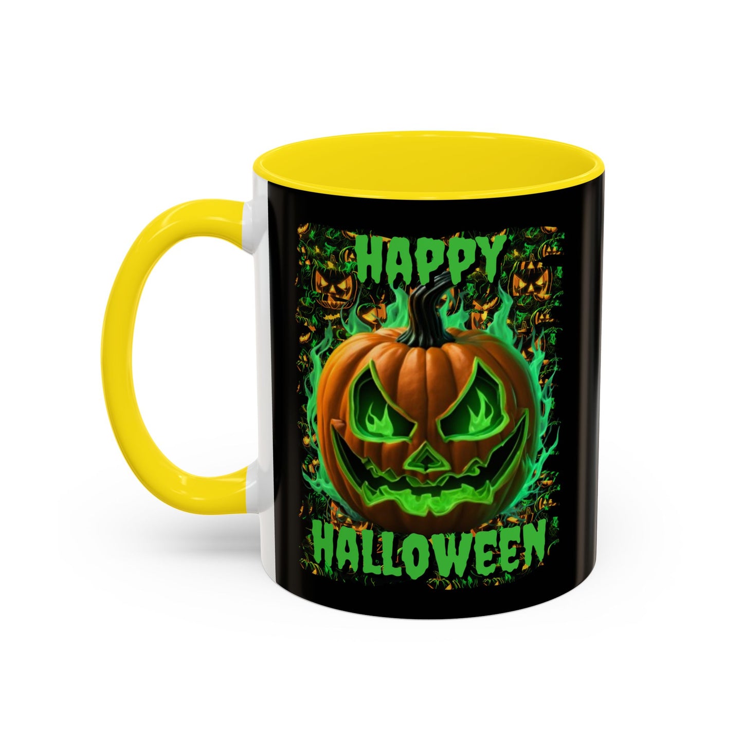 Happy Halloween Green Jack Black Accent Mug by CreepyCrafts.boo