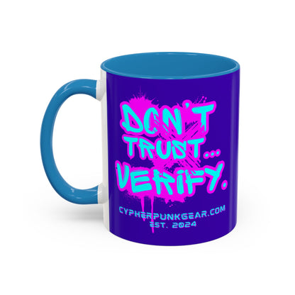 Don't Trust...Verify. Dark Purple Accent Mug by cypherpunkgear.com