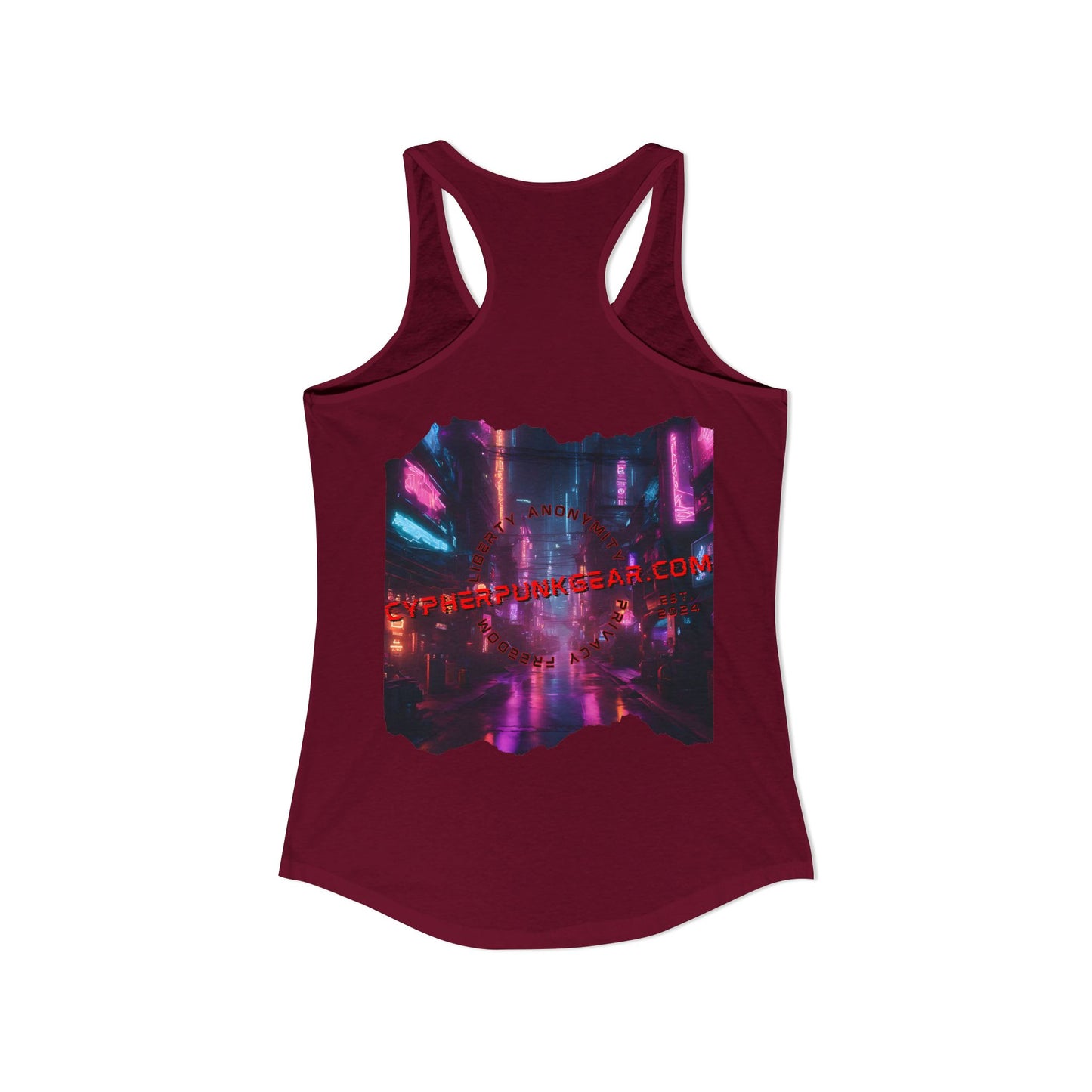 2-sided, cypherpunkgear.com Logo & Cityscape Women's Racerback Tank Top by cypherpunkgear.com