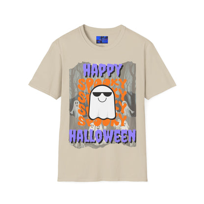 Spooky Happy Halloween Ghost PRfont Unisex T-Shirt by cypherpunkgear