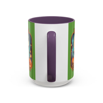 Blessed Samhain Little Witch Orange font Green Accent Mug by CreepyCrafts.boo