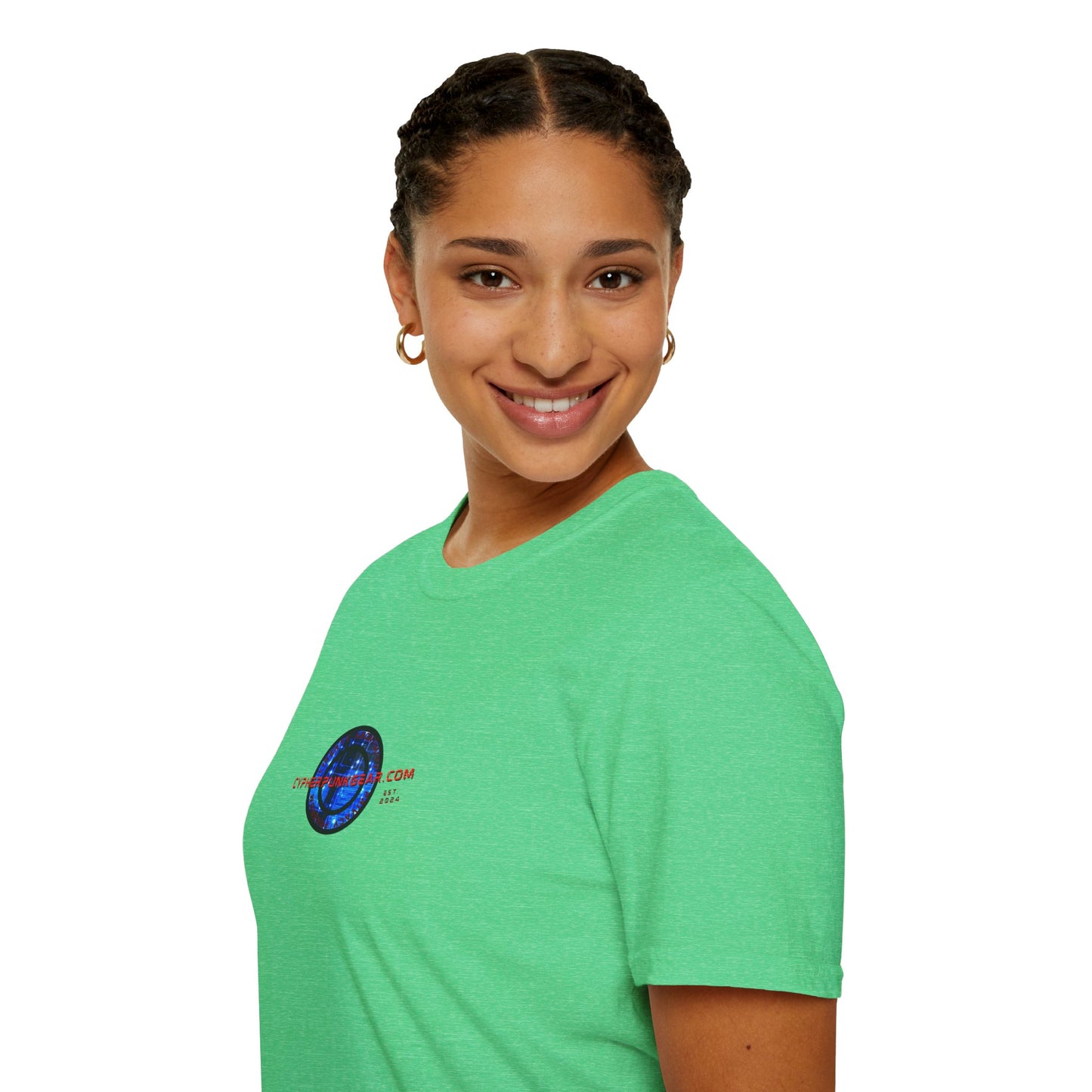 2-sided, cypherpunkgear.com Logo & Cityscape Dark colors Unisex T-Shirt by cypherpunkgear.com