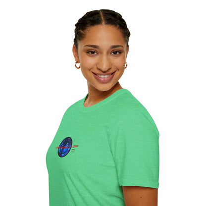 2-sided, cypherpunkgear.com Logo & Cityscape Dark colors Unisex T-Shirt by cypherpunkgear.com