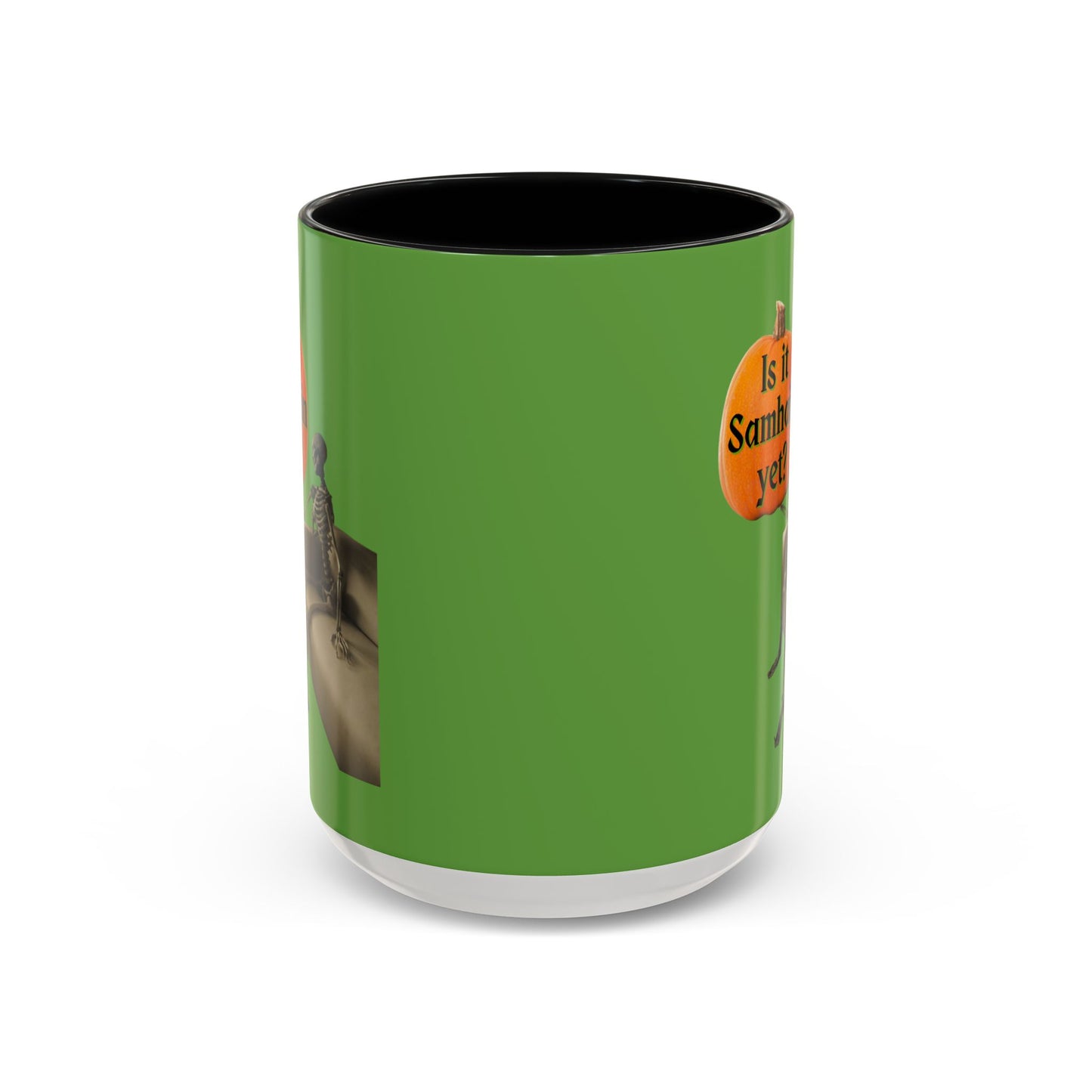 Is it Samhain yet? Skeleton's Pumpkin Green Accent Mug by CreepyCrafts.boo
