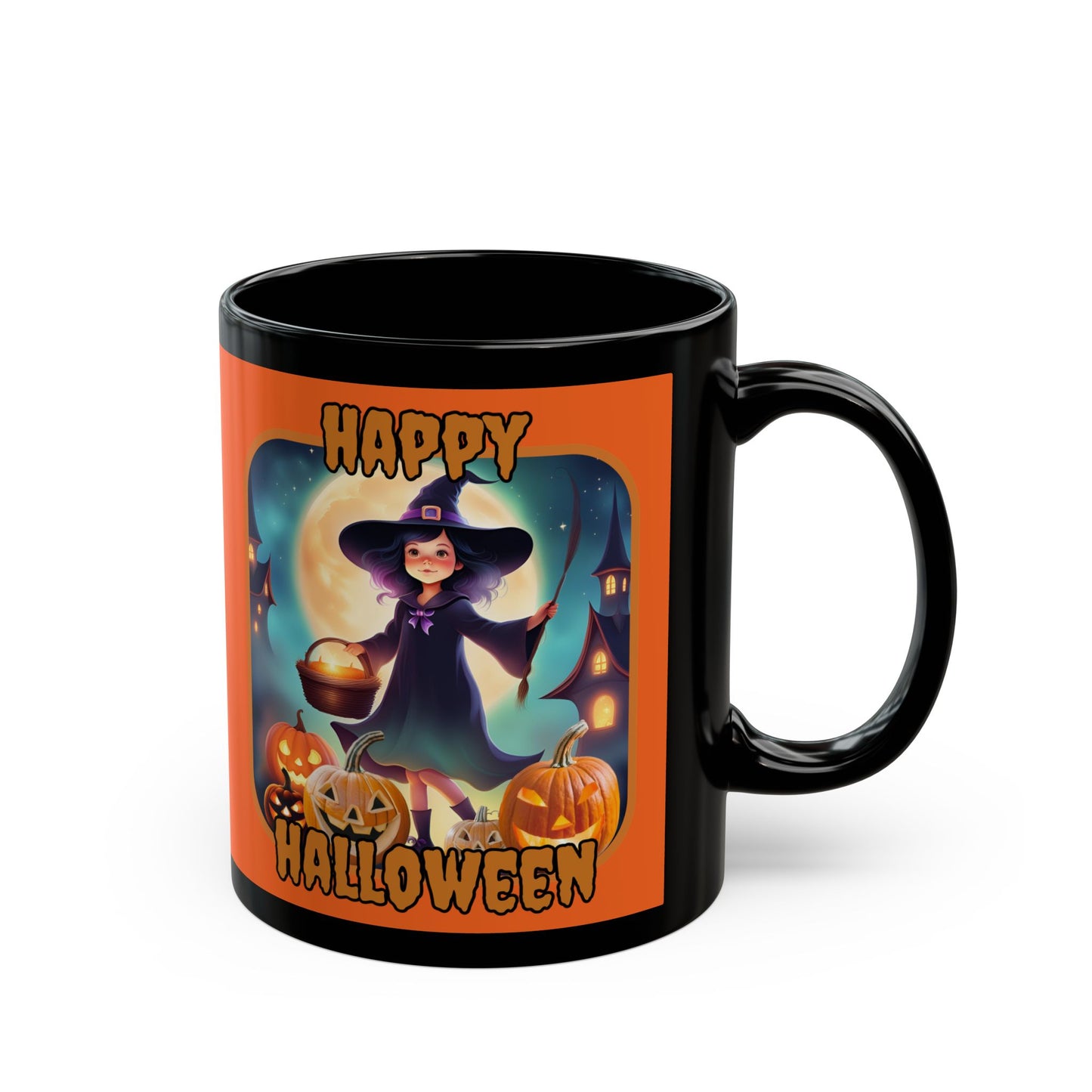 Happy Halloween Little Witch Orange font Orange Mug by CreepyCrafts.boo