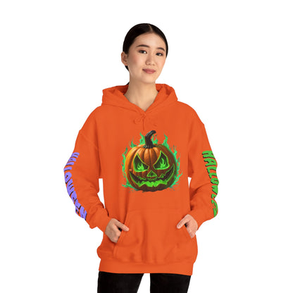 Happy Halloween Green Jack Hoodie Unisex Hooded Sweatshirt by CreepyCrafts.boo
