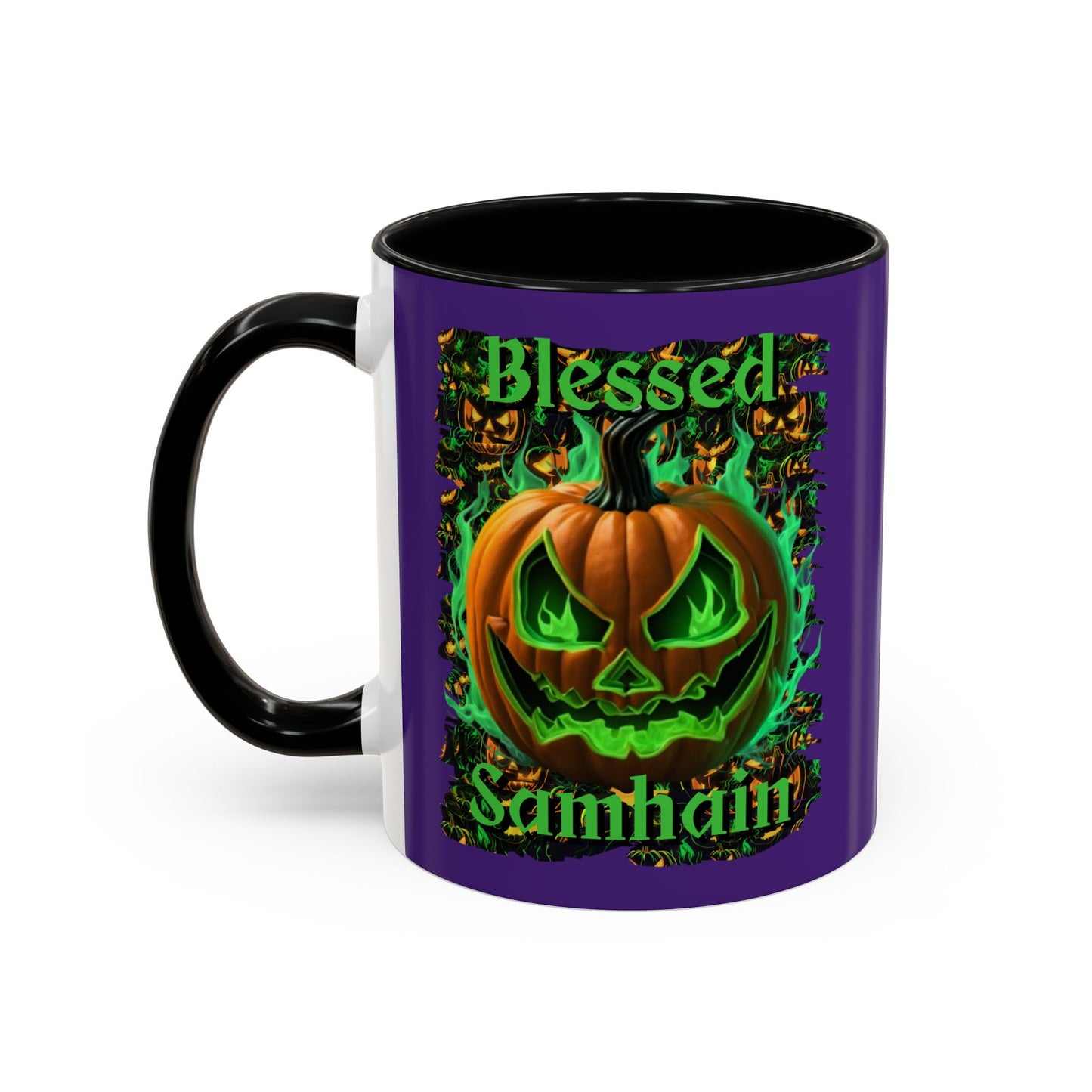 Blessed Samhain Green Jack Purple Accent Mug by CreepyCrafts.boo