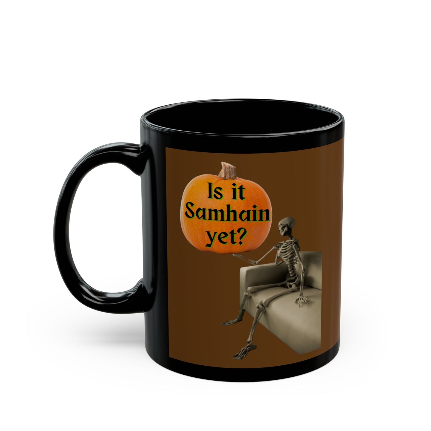 Is it Samhain yet? Skeleton's Pumpkin Brown Mug by CreepyCrafts.boo