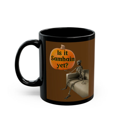 Is it Samhain yet? Skeleton's Pumpkin Brown Mug by CreepyCrafts.boo