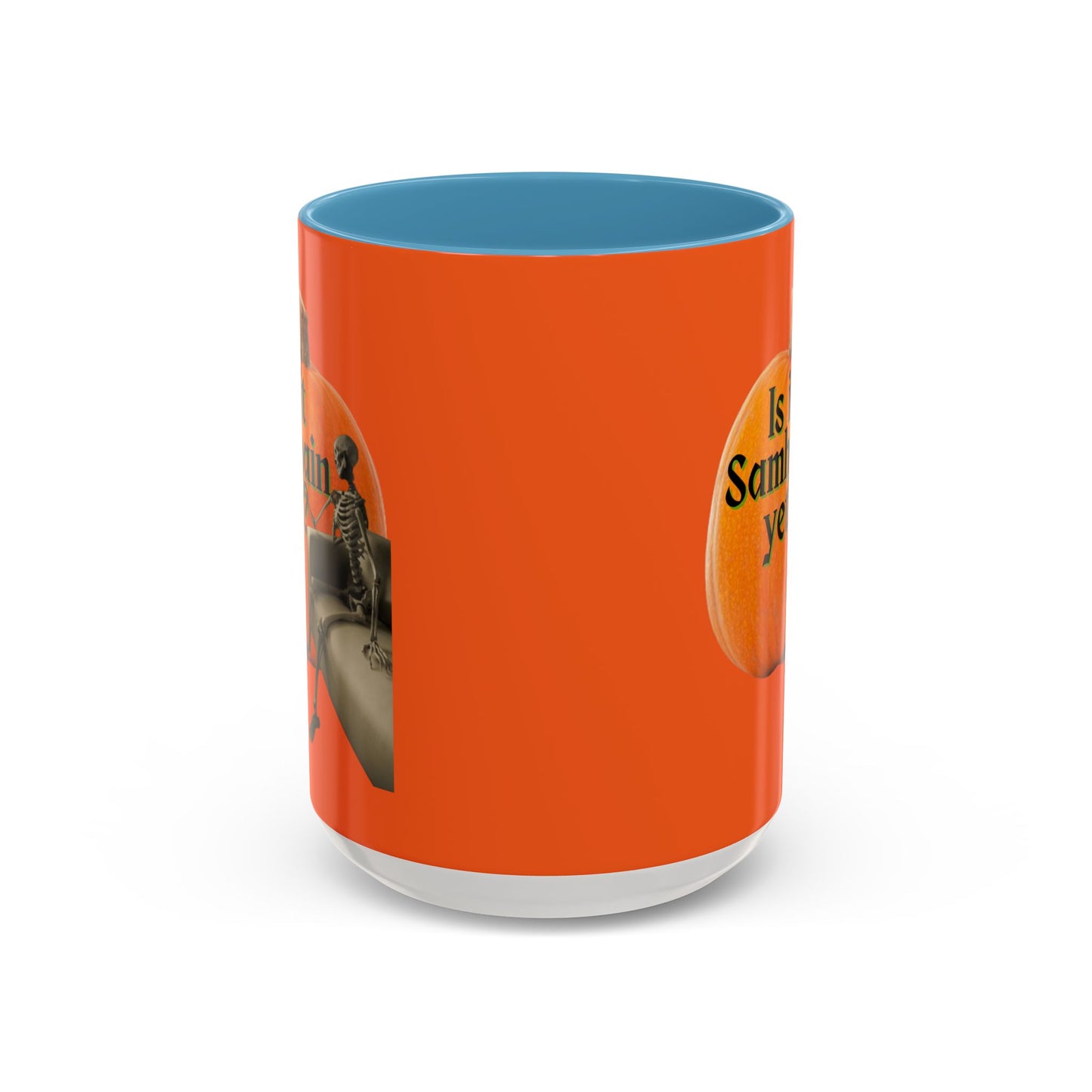 Is It Samhain Yet? Skeleton's Giant Pumpkin Orange Accent Mug by CreepyCrafts.boo