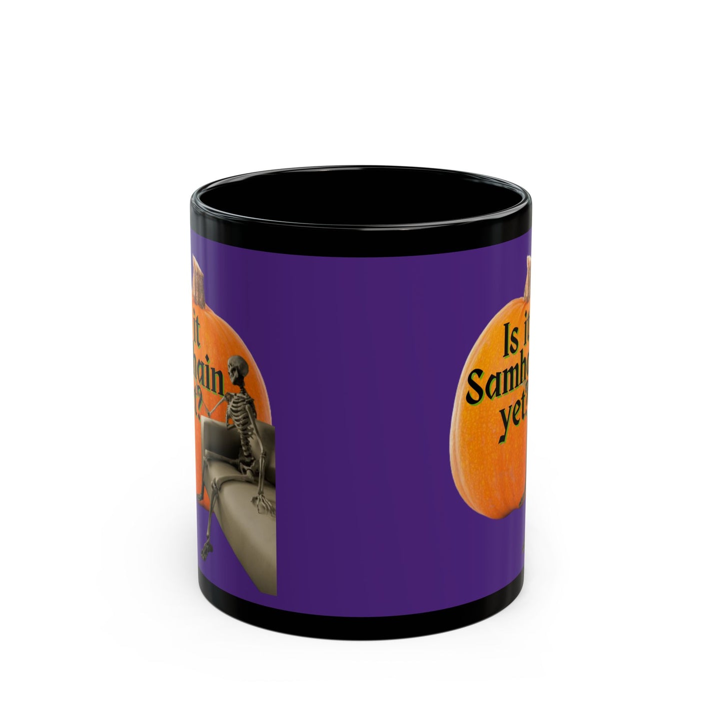 Is It Samhain Yet? Skeleton's Giant Pumpkin Purple Mug by CreepyCrafts.boo