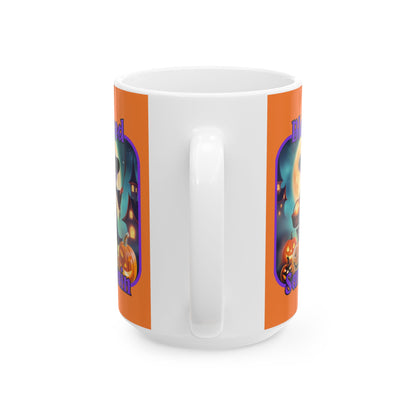 Blessed Samhain Little Witch PRfont Orange Mug by cypherpunkgear