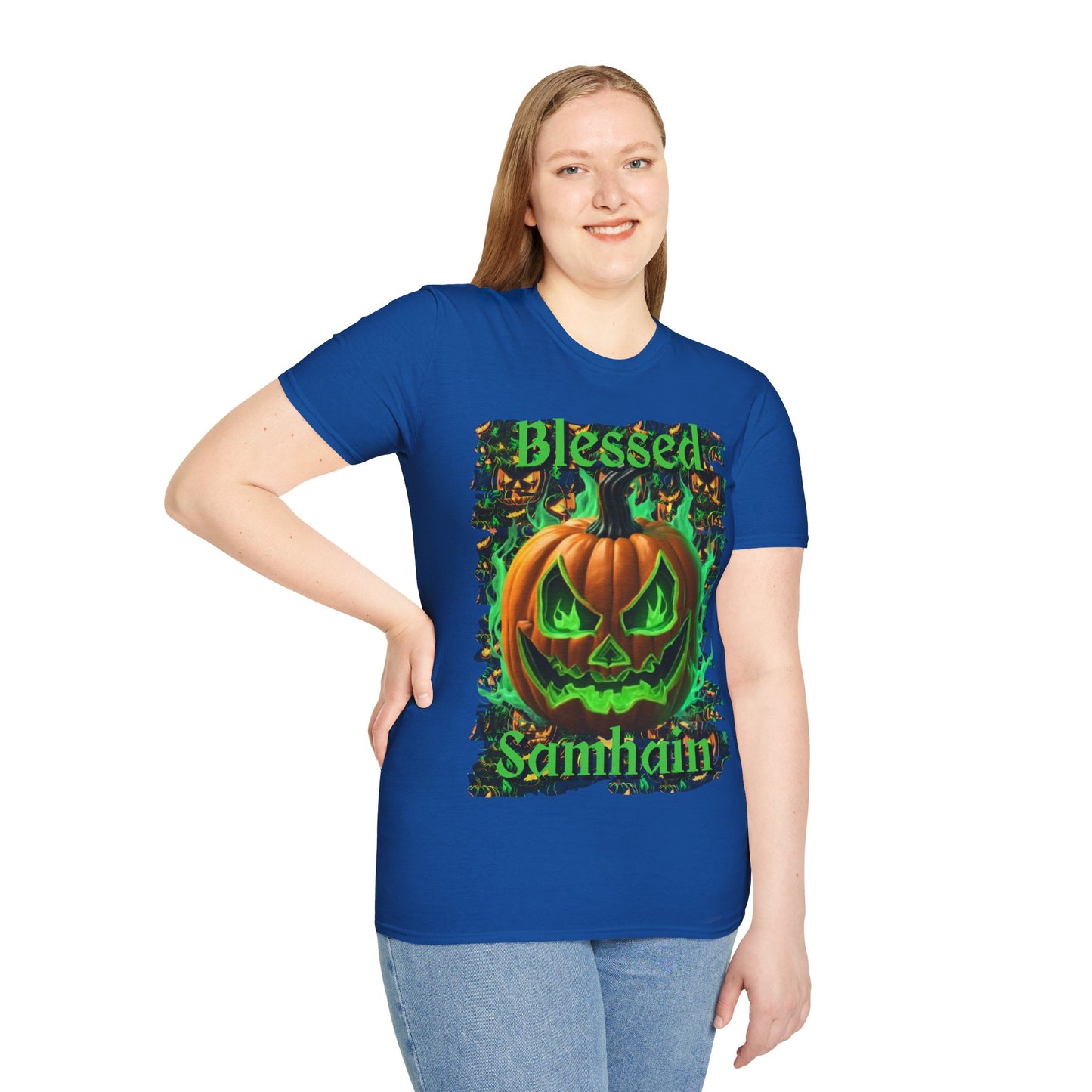 Blessed Samhain Green Jack Dark colors Unisex T-Shirt by CreepyCrafts.boo