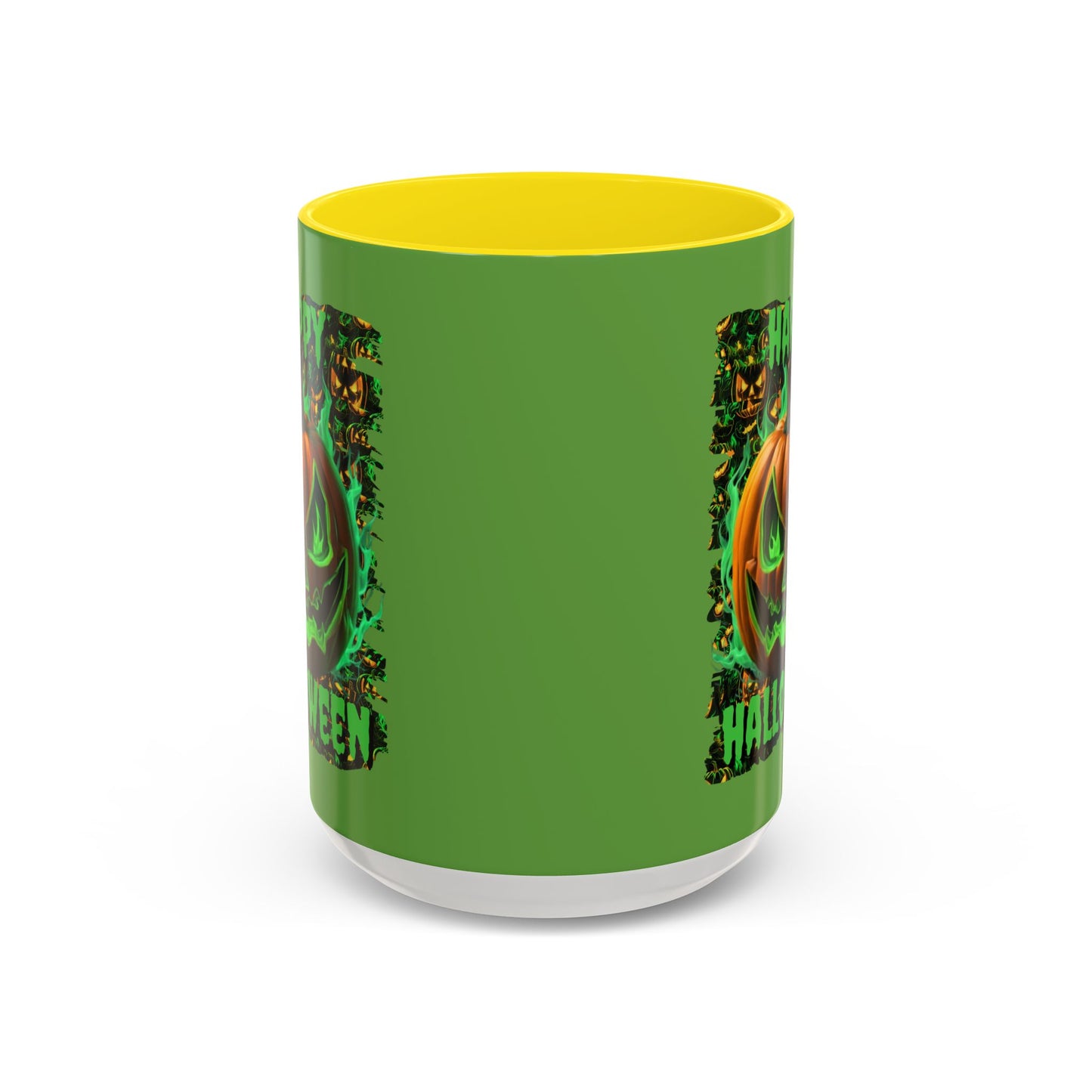 Happy Halloween Green Jack Green Accent Mug by CreepyCrafts.boo