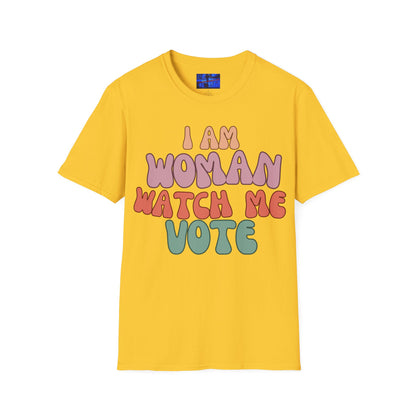 I Am Woman Watch Me Vote Light colors Unisex T-Shirt by cypherpunkgear.com