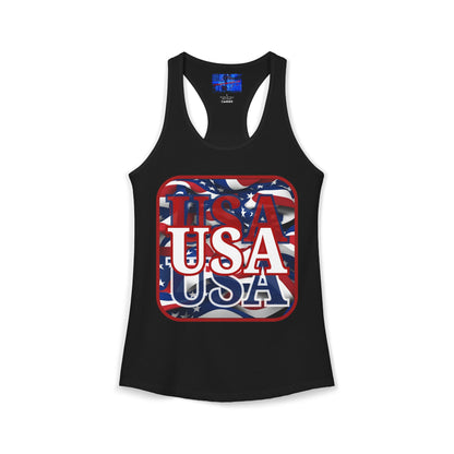Red WHITE and Blue USA Patriot Women's Racerback Tank Top by cypherpunkgear.com