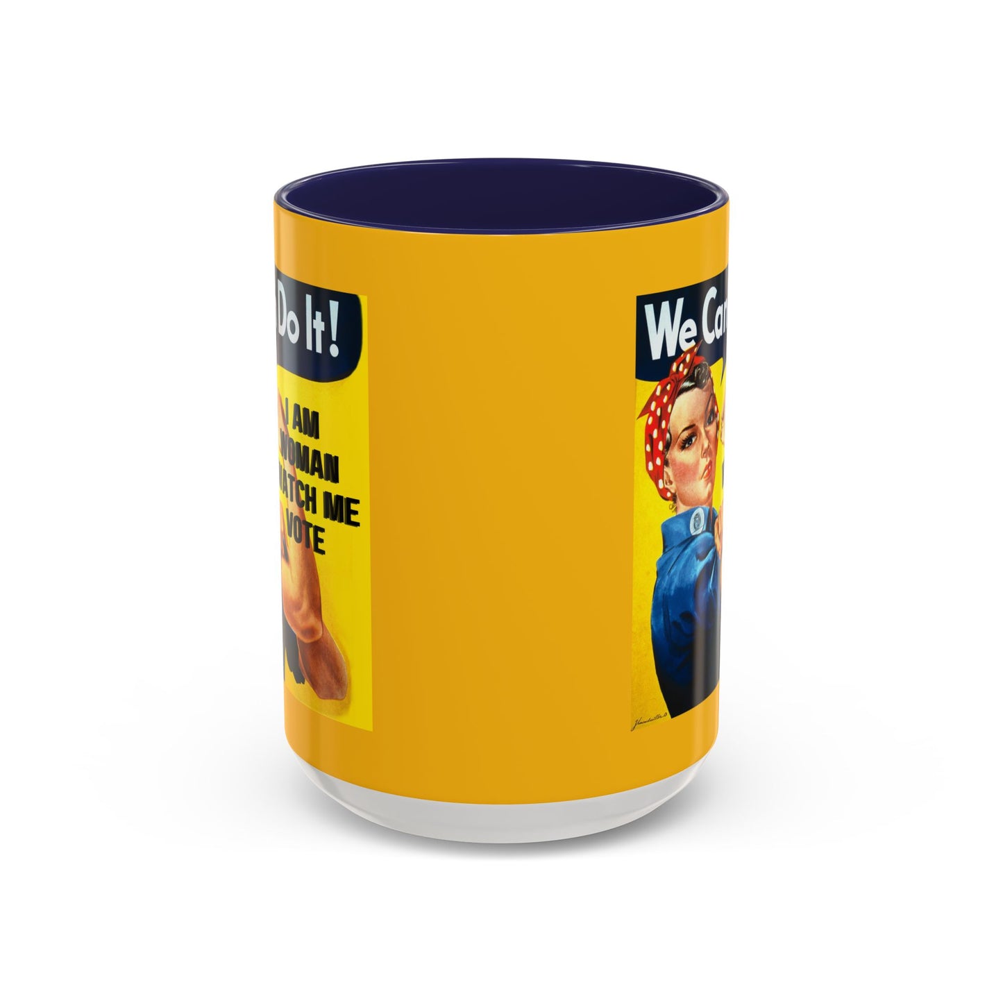 I Am Woman Watch Me Vote Rosie Yellow Accent Mug by cypherpunkgear.com