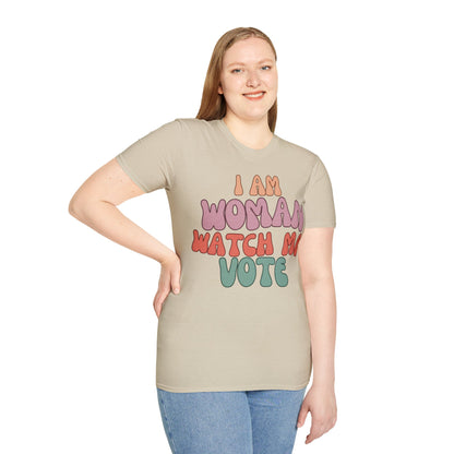 I Am Woman Watch Me Vote LTcolors Unisex T-Shirt by cypherpunkgear.com