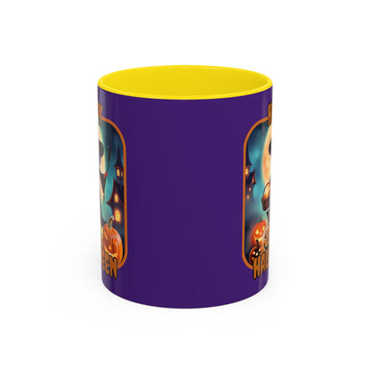 Happy Halloween Little Witch Orange font Purple Accent Mug by CreepyCrafts.boo