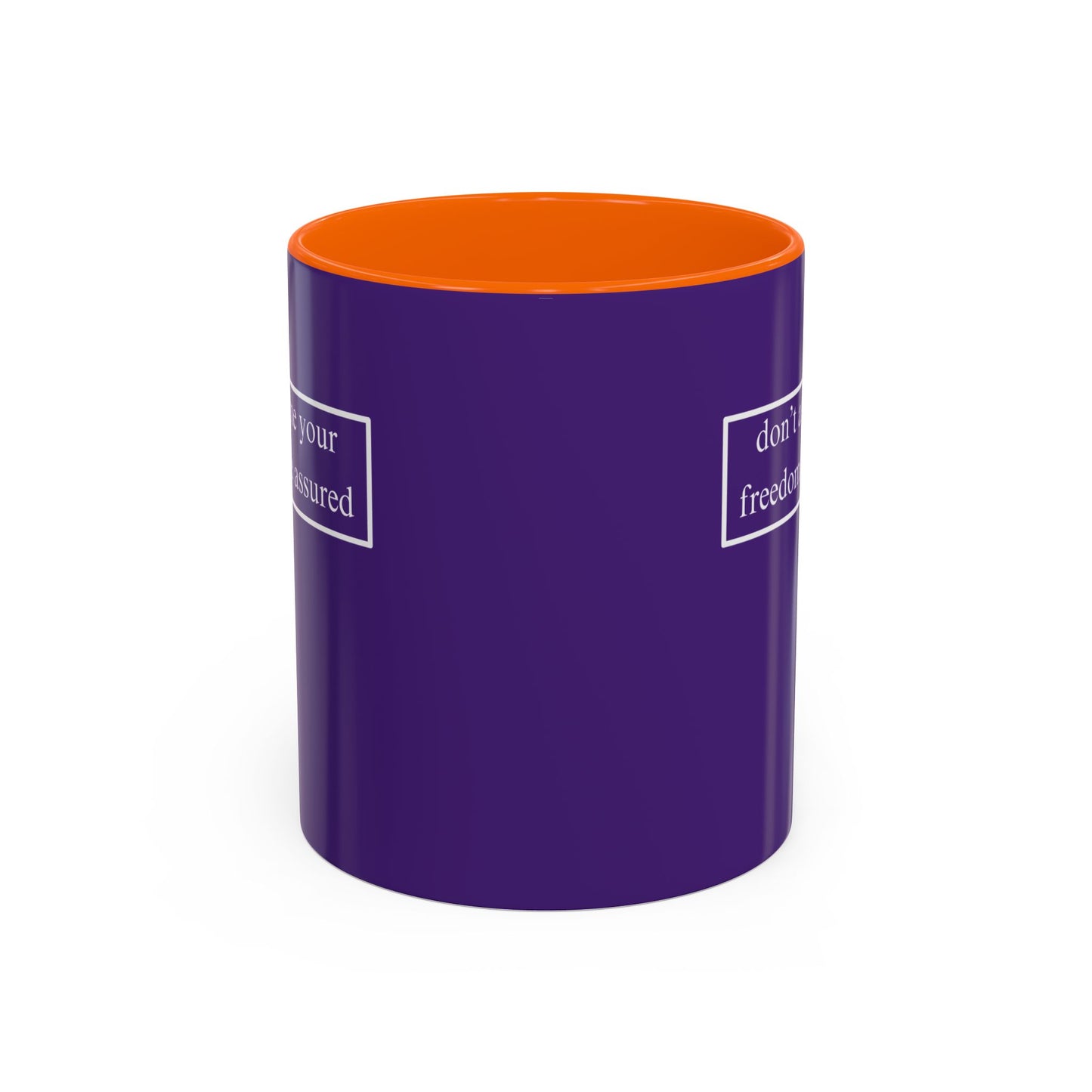 don't assume your freedoms are assured, White font, Dark Purple Accent Mug by cypherpunkgear.com