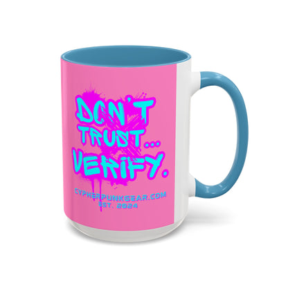 Don't Trust...Verify. Light Pink Accent Mug by cypherpunkgear.com