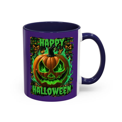Happy Halloween Green Jack Purple Accent Mug by CreepyCrafts.boo