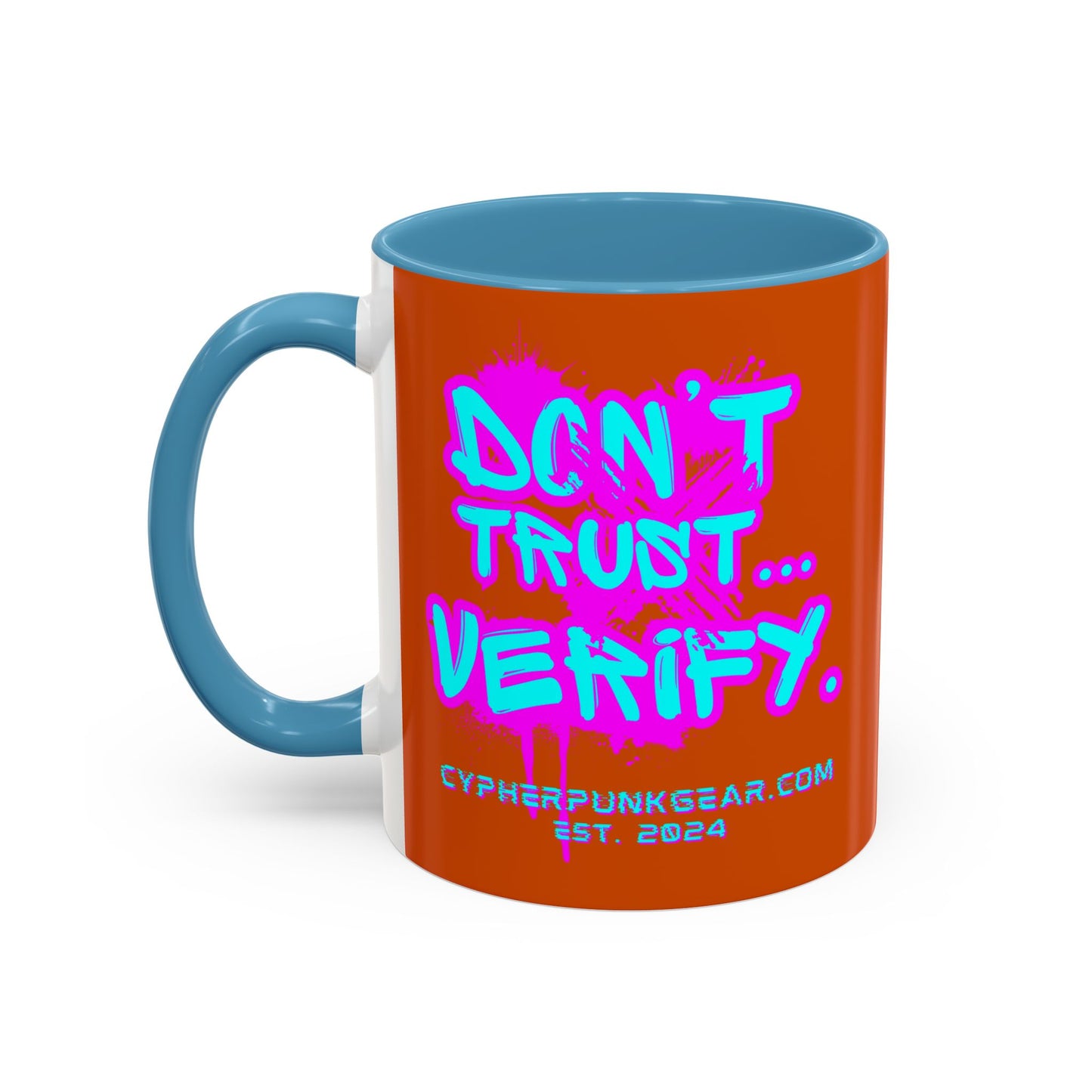 Don't Trust...Verify. Orange Accent Mug by cypherpunkgear.com