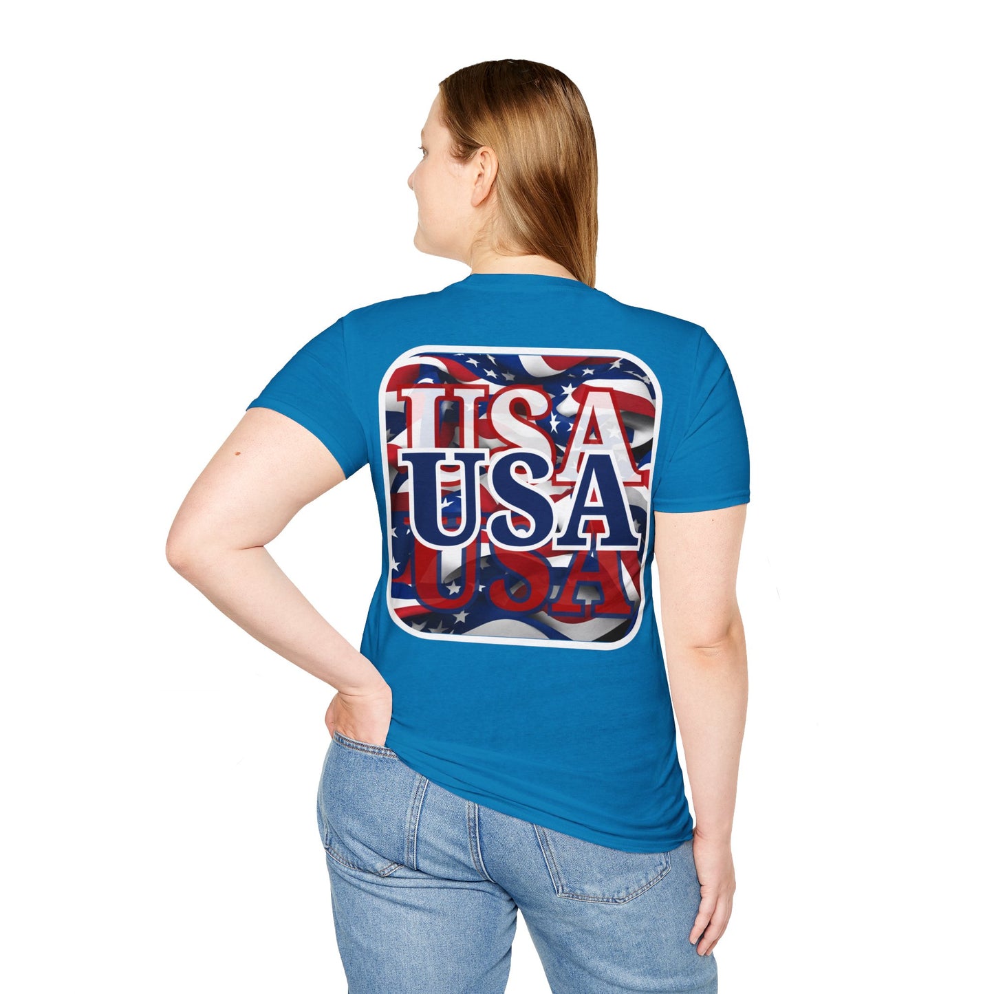 2-sided Red White and BLUE USA Patriot DKcolors Unisex T-Shirt by cypherpunkgear