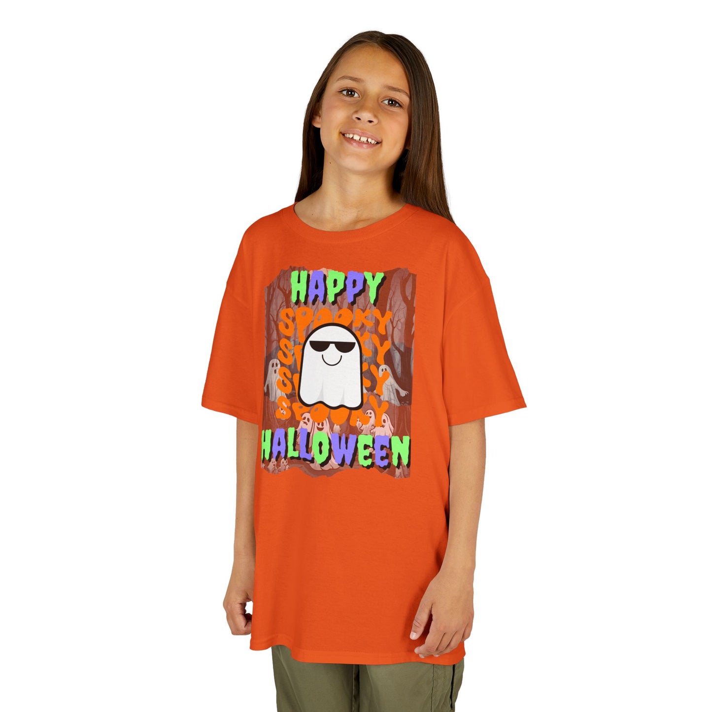 Spooky Happy Halloween Ghost Mixed font Kids Heavy Cotton™ Tee by CreepyCrafts.boo