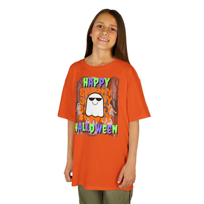 Spooky Happy Halloween Ghost Mixed font Kids Heavy Cotton™ Tee by CreepyCrafts.boo