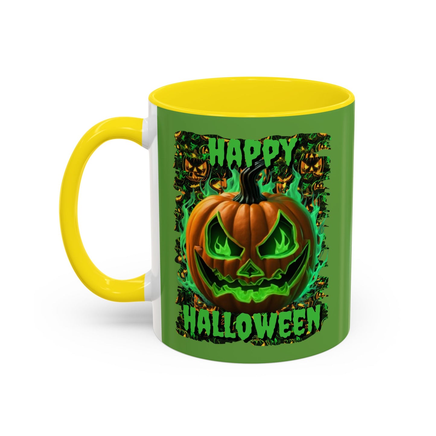 Happy Halloween Green Jack Green Accent Mug by CreepyCrafts.boo