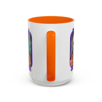 Blessed Samhain Cute Witch Purple font White Accent Mug by CreepyCrafts.boo