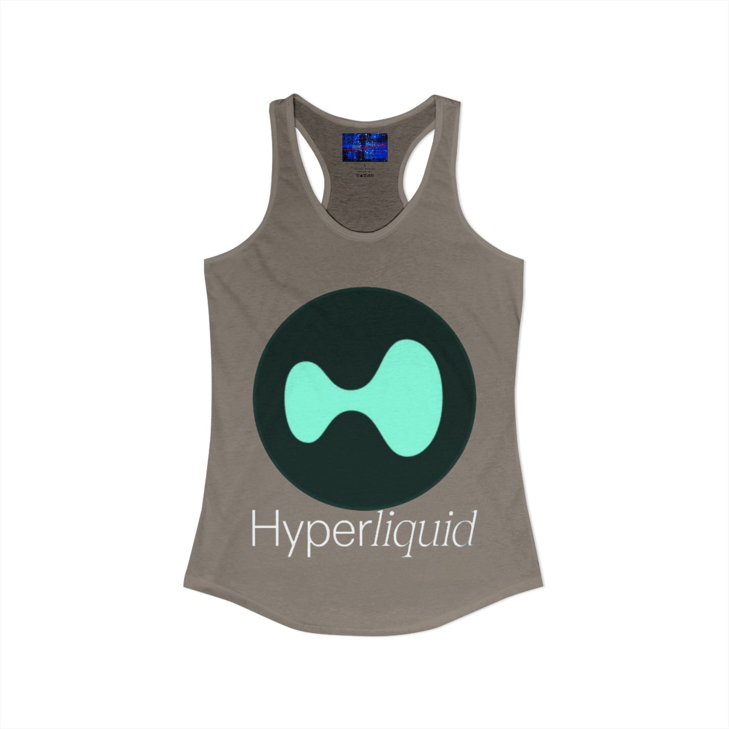 Hyperliquid White font Women's Racerback Tank Top by cypherpunkgear.com