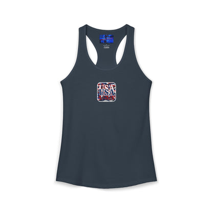 2-sided Red White and BLUE USA Patriot Women's Racerback Tank Top by cypherpunkgear.com
