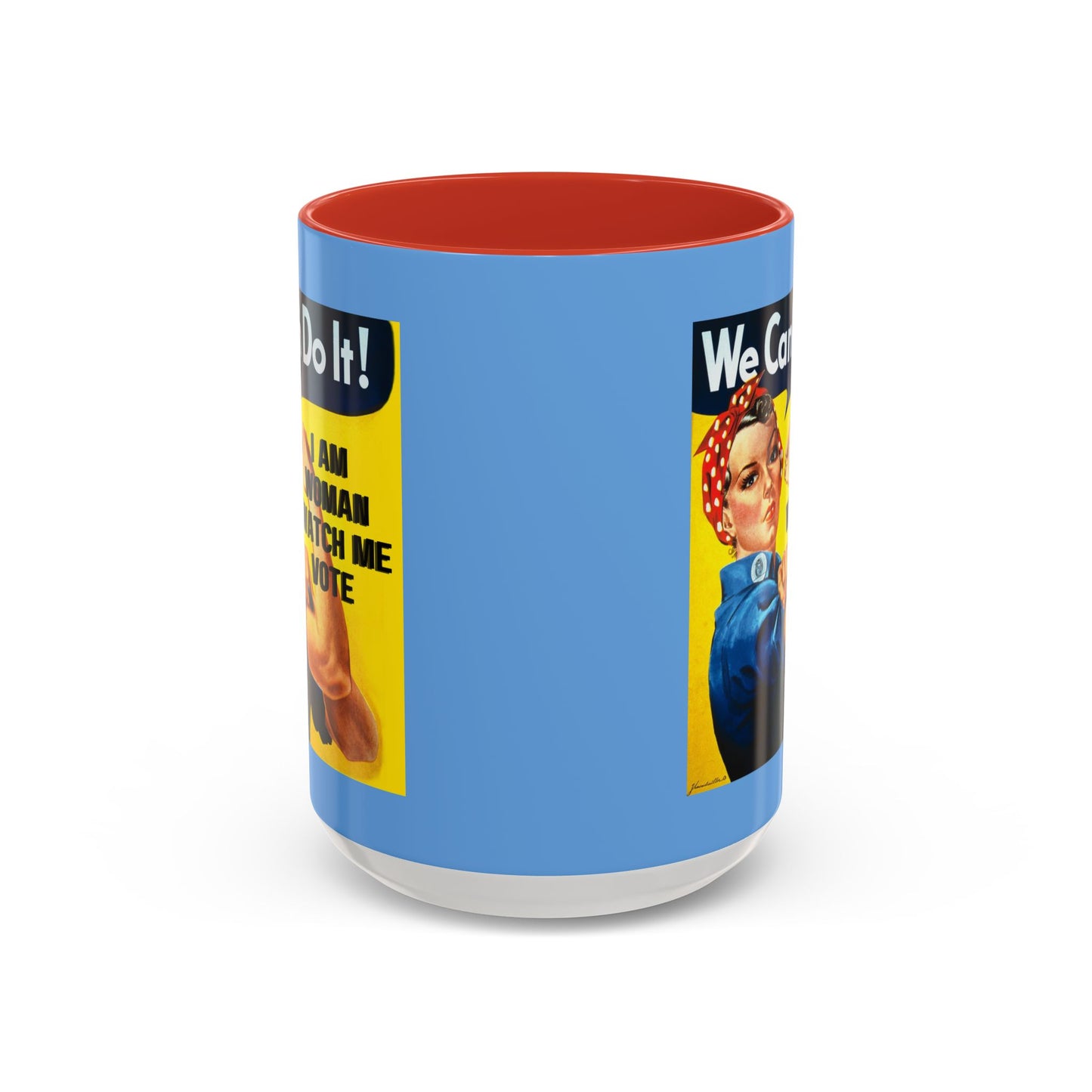 I Am Woman Watch Me Vote Rosie Light Blue Accent Mug by cypherpunkgear.com