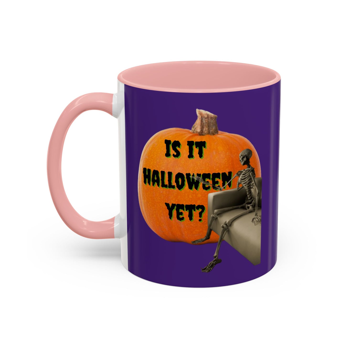 Is it Halloween yet? Skeleton's Giant Pumpkin Purple Accent Mug by CreepyCrafts.boo
