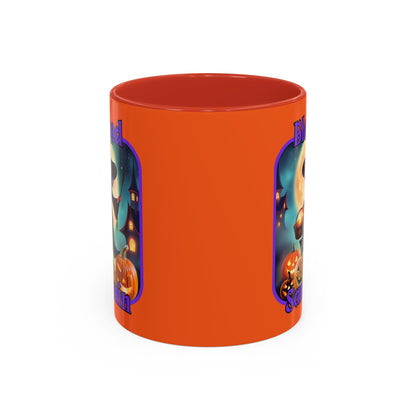 Blessed Samhain Little Witch Purple font Orange Accent Mug by CreepyCrafts.boo