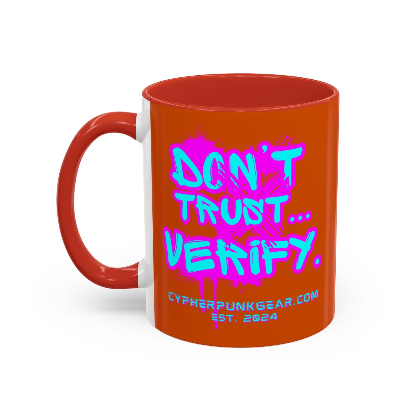 Don't Trust...Verify. Orange Accent Mug by cypherpunkgear.com