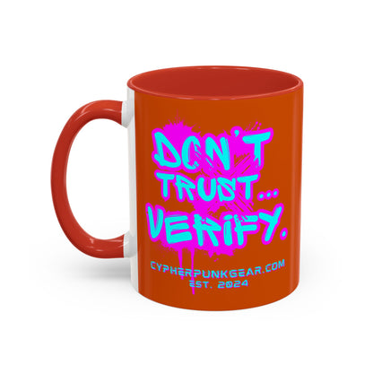 Don't Trust...Verify. Orange Accent Mug by cypherpunkgear.com