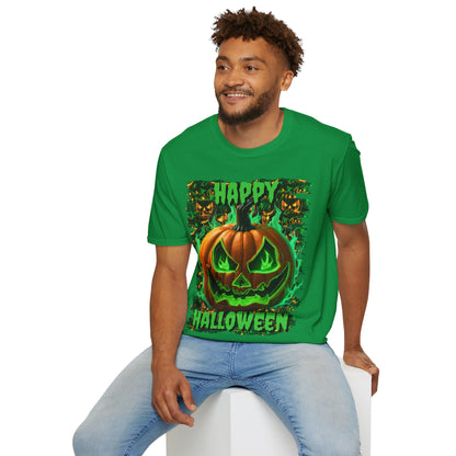 Happy Halloween Green Jack Unisex T-Shirt by cypherpunkgear