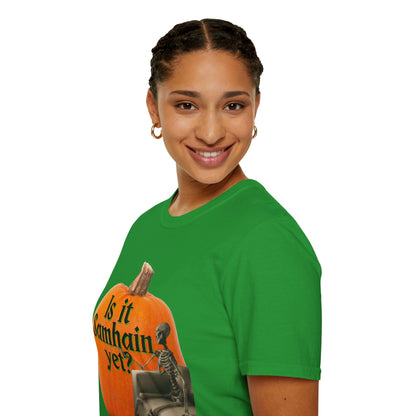 Is It Samhain Yet? Skeleton's Giant Pumpkin Dark colors Unisex T-Shirt by CreepyCrafts.boo
