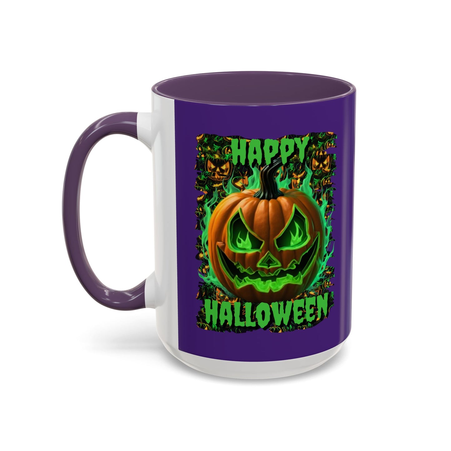 Happy Halloween Green Jack Purple Accent Mug by CreepyCrafts.boo