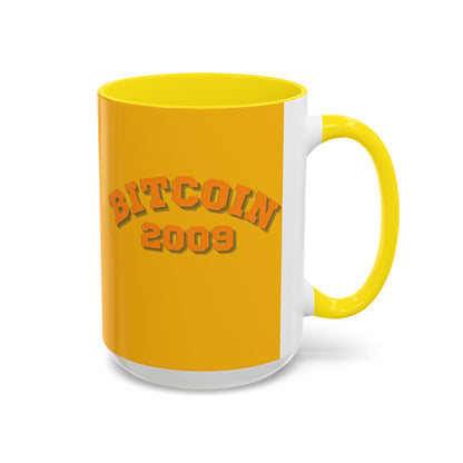 Bitcoin 2009 Yellow Accent Mug by cypherpunkgear.com